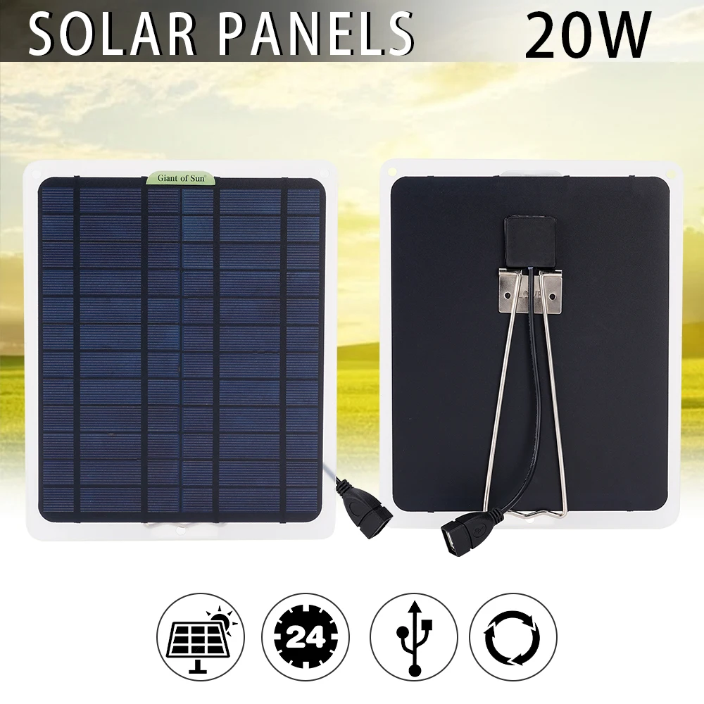 

10W/20W Portable Solar Panel USB 5V Mobile Power Solar Battery Outdoor Camping Charging Belt Bracket Equipment Solar Panel Kit