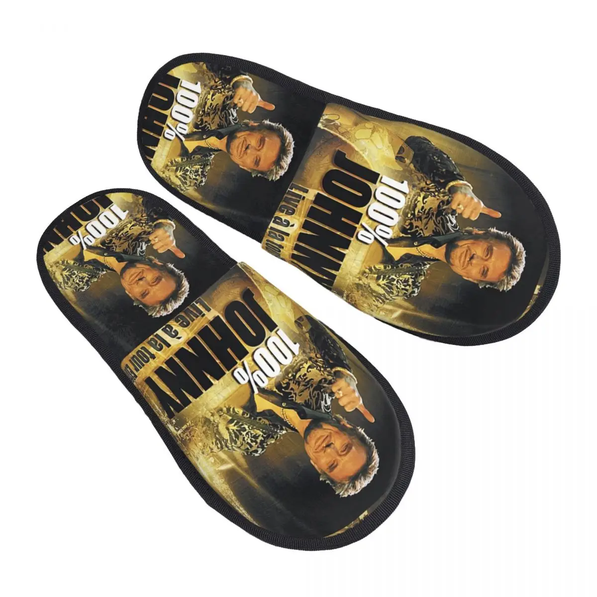 Фото Custom Johnny Hallyday Guest Slippers for Bathroom Women French Rock Singer House Slipper №1