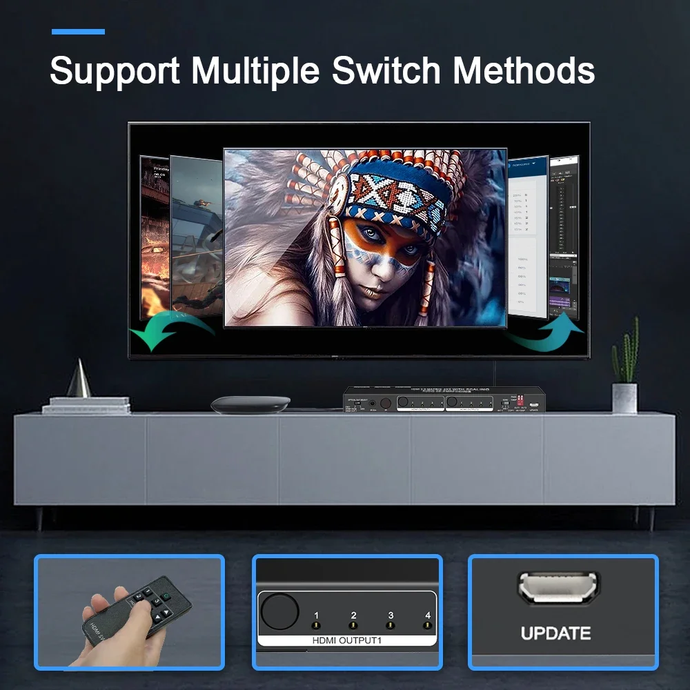 Фото Бестселлеры светодиодного телевизора 4K при 60 Гц аудиовыход 4X4 2x2 Hdmi матричный коммутатор 9x9 HDMI 1x3 3x3 2x4 2x2 матричный коммутатор хорошая цена №4