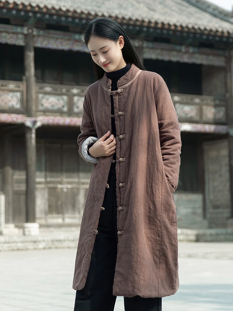 National style cotton padded jacket for women in winter, new national style, coiled button, retro literary cotton jacket