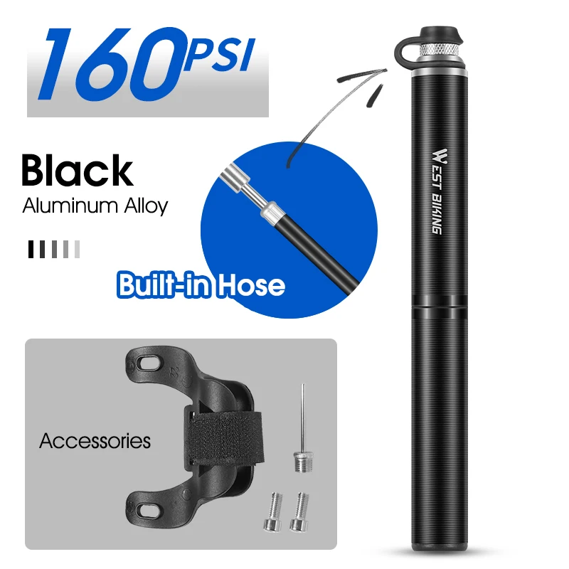 

WEST BIKING Portable Mini Bike Pump High Pressure With Hose Mountain Road Bicycle Schrader Presta Valve Alloy Cycling Inflator