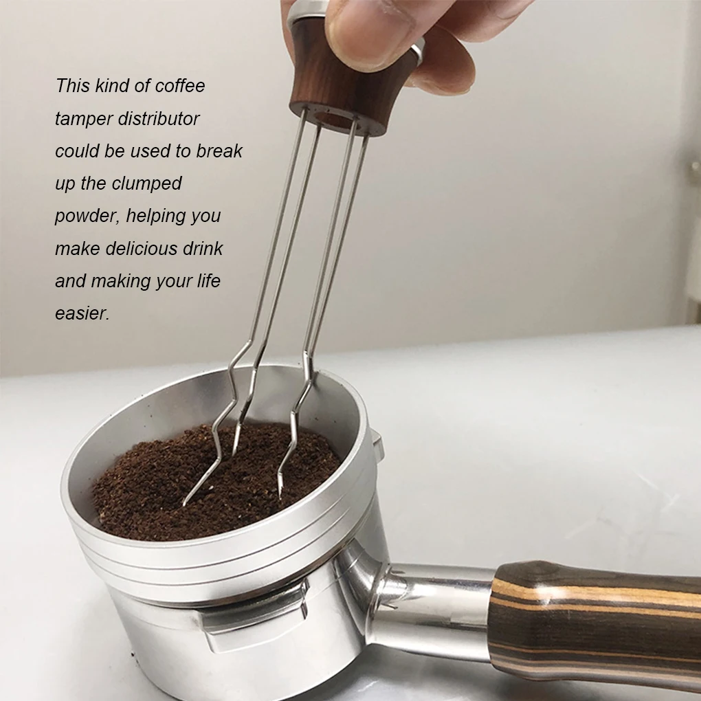 

51 53 58MM Solid Wood Handle Coffee Needle Distributor Coffee Tamper Leveler Tool Powder Dispenser DIY Hand Tools
