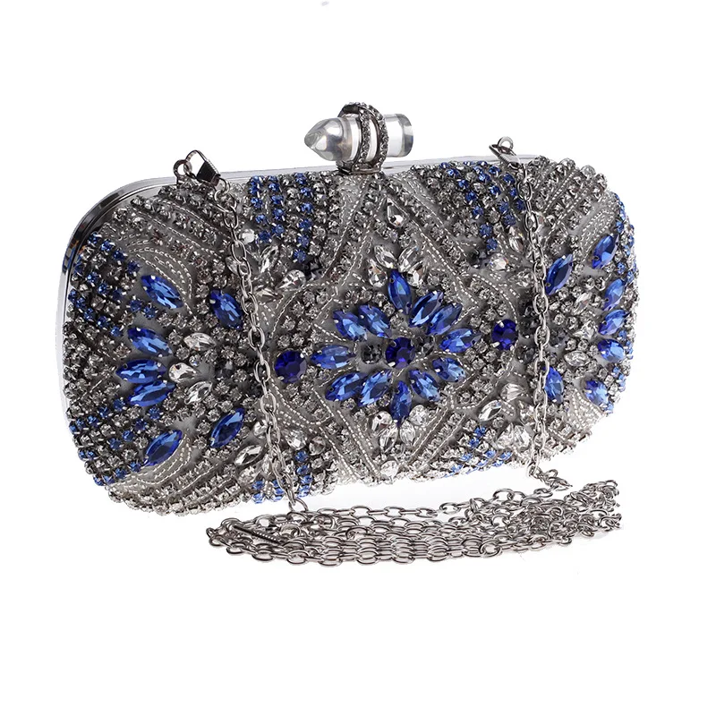 Banquet Bridal Wedding Wallet Square Silver and Diamond Evening Bag Fashion Ladies Clutch Chain Messenger Bag Shoulder Bags