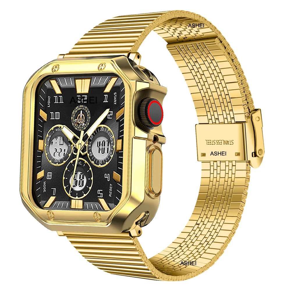 

Чехол Correa + чехол для apple watch 7 6 5 4 se, металлический ремешок 44 мм 45 мм 40 мм 41 мм для iwatch apple watch 3 42 мм 38 мм