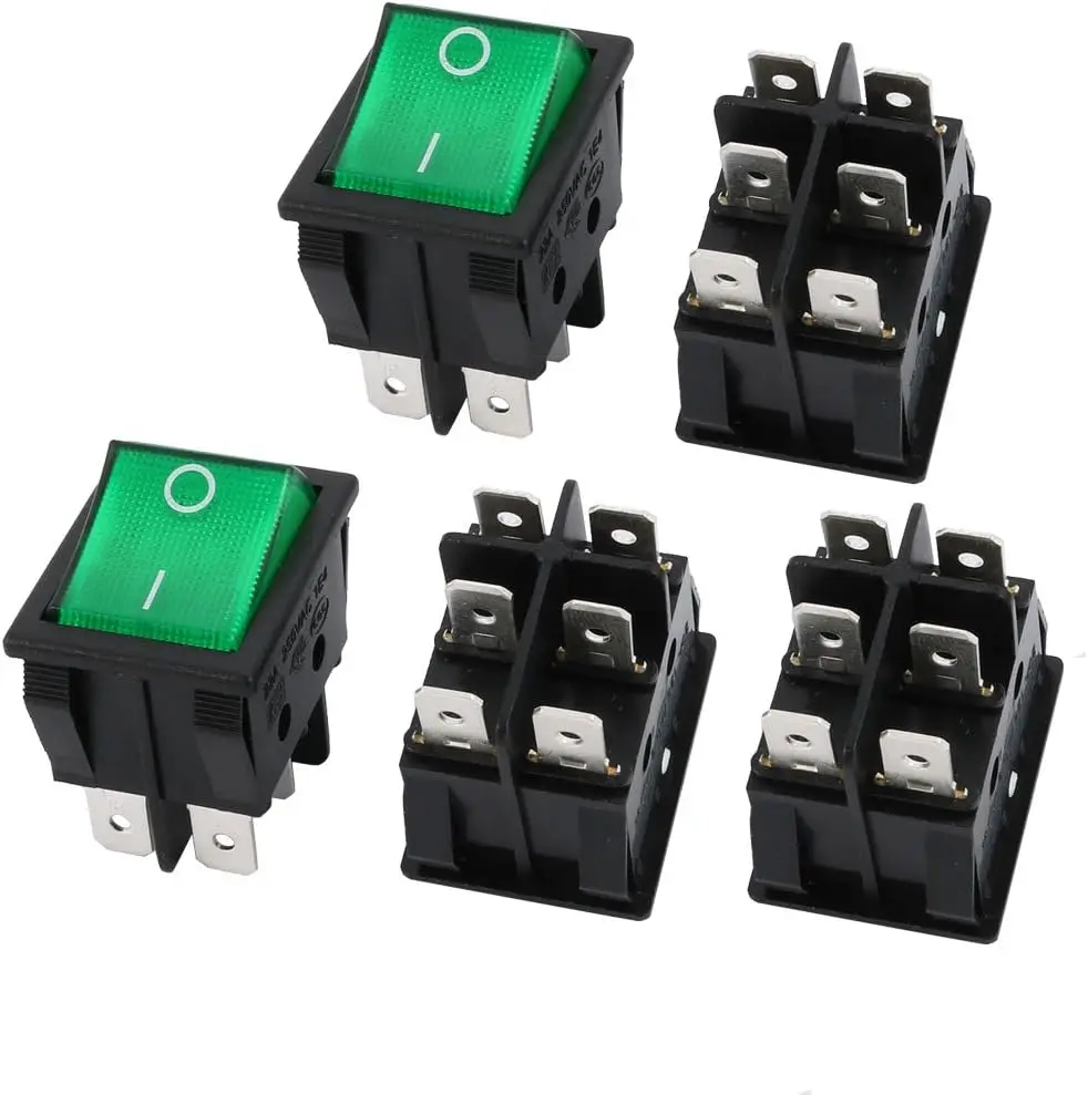 

Keszoox DPST 5Pcs AC 20A/125V 22A/250V DPDT 6 Pins 2 Position Green LED Light On/Off Boat Rocker Switches