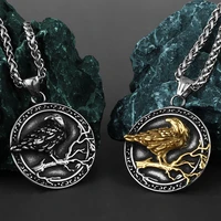 viking vintage odin raven huginn and muninn gold pendant titanium steel stainless steel mens amulet necklace gift wholesale