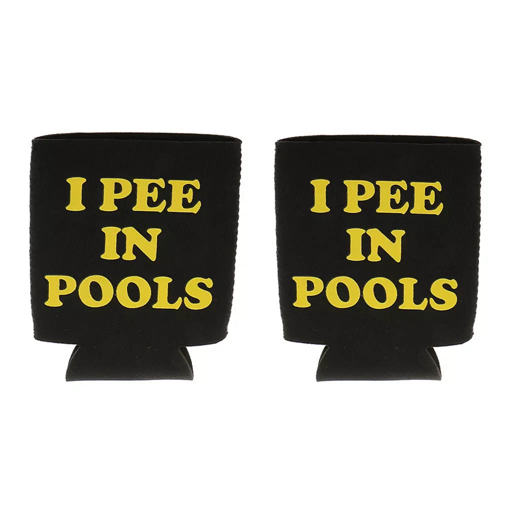 

Pair I Pee in Pools Soda Beer Stubby Tin Can Cooler Chilling Holder Sleeve