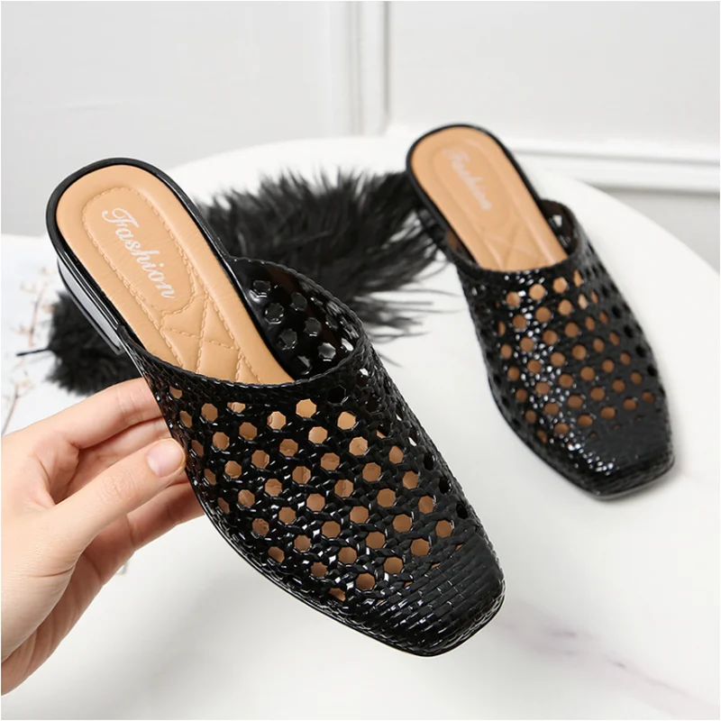 

Women's Sandals Summer Holow Hole Slippers Fashion Solid Color Low Heel Slides Casual Breathable Shoes Female Slippers Women