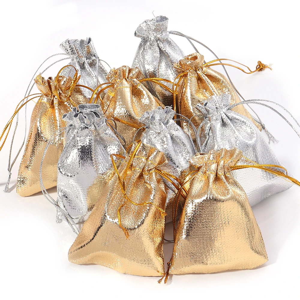

5-10pcs/Lot Gold Silver Color 7x9cm 9x12cm Drawstring Velvet bag Wedding Gift Bags Metallic Foil Jewelry Packing Bags&Pouches