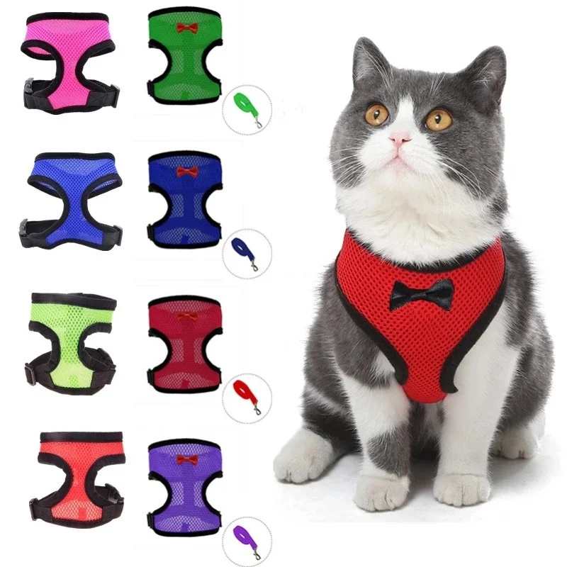 

Adjustable Cat Dog Vest Walking Lead Leash for Small Medium Dog Cat Collar Bow-knot Mesh Pet Supplies Dog Harness and Leash Set