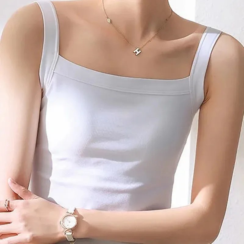 

2023 Camisole Women's Summer Thin Section Slash Neck Cotton Backless Sexy Camis Lady Slim Fit Elegant Tank Tube Top Bottoming