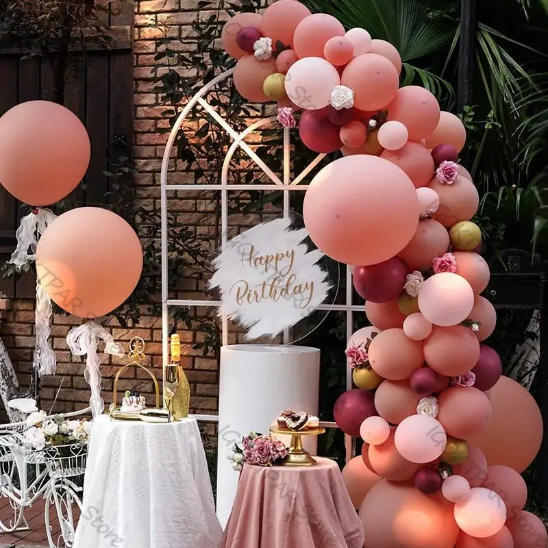 

Happy Birthday Decoration Balloons Garland Kit Wedding Decor Dusty Wine Red Baloon Arch Valentine Day Favors Pink Themed Party