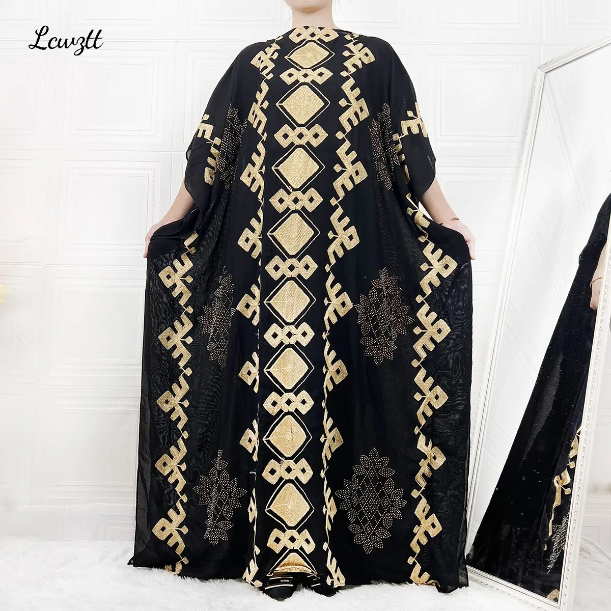 Vestido bordado de Abaya para mujeres musulmanas, ropa de tela cómoda, color negro, dorado brillante, Bondou de Dubai