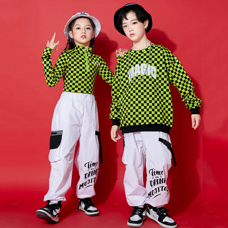 

Костюм джазовый флуоресцентный зеленый, карго-штаны, уличная танцевальная одежда для мальчиков и девочек, одежда в стиле хип-хоп, SL6713