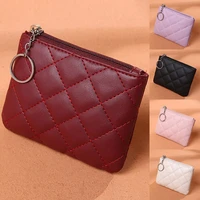 pu leather zip coin wallets for women wallet key chain mini purse diamond pattern short pouch coin purse carteras para mujer