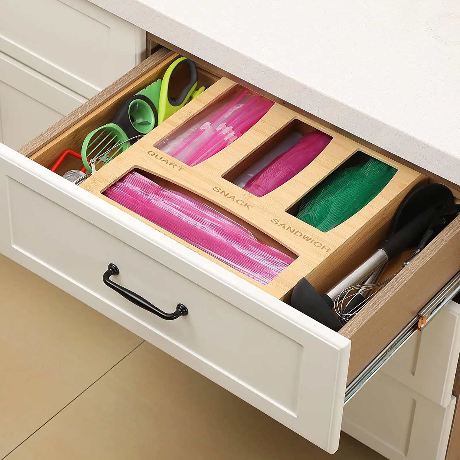 

Expandable Food Storage Bag Organizer Bamboo Drawer Boxes For Bag Hold Compatible With Gallon Quart Sandwich Snack Bags