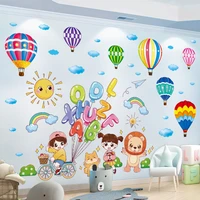 cartoon children animals wall sticker diy hot air balloons mural decals for kids rooms baby bedroom nursery home decoration