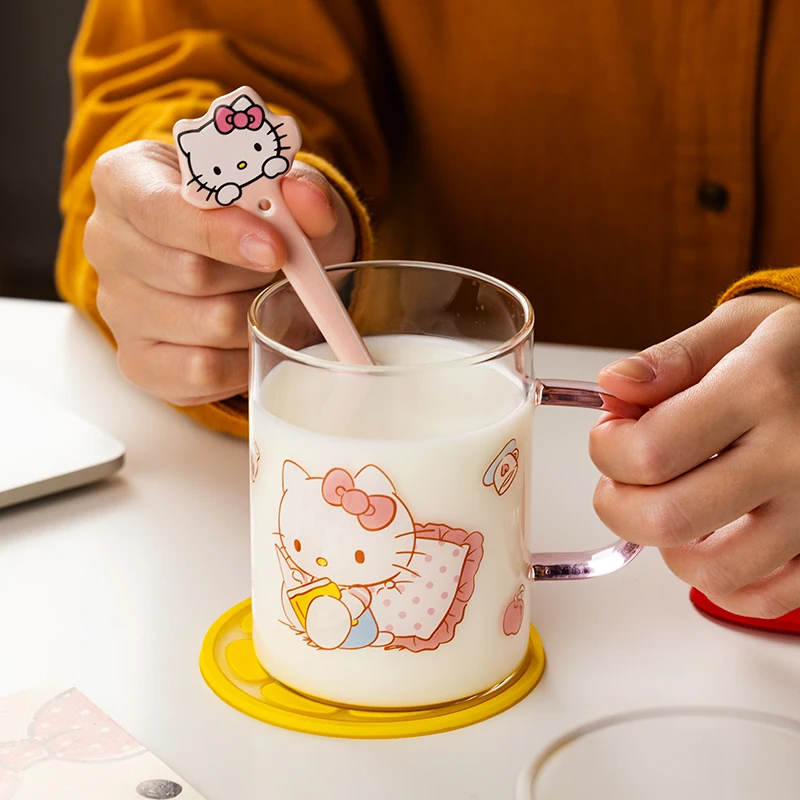 

Стеклянная чашка Hello Kitty, красивая Бытовая термостойкая чашка для смешивания, мужская и женская чашка для молока и сока