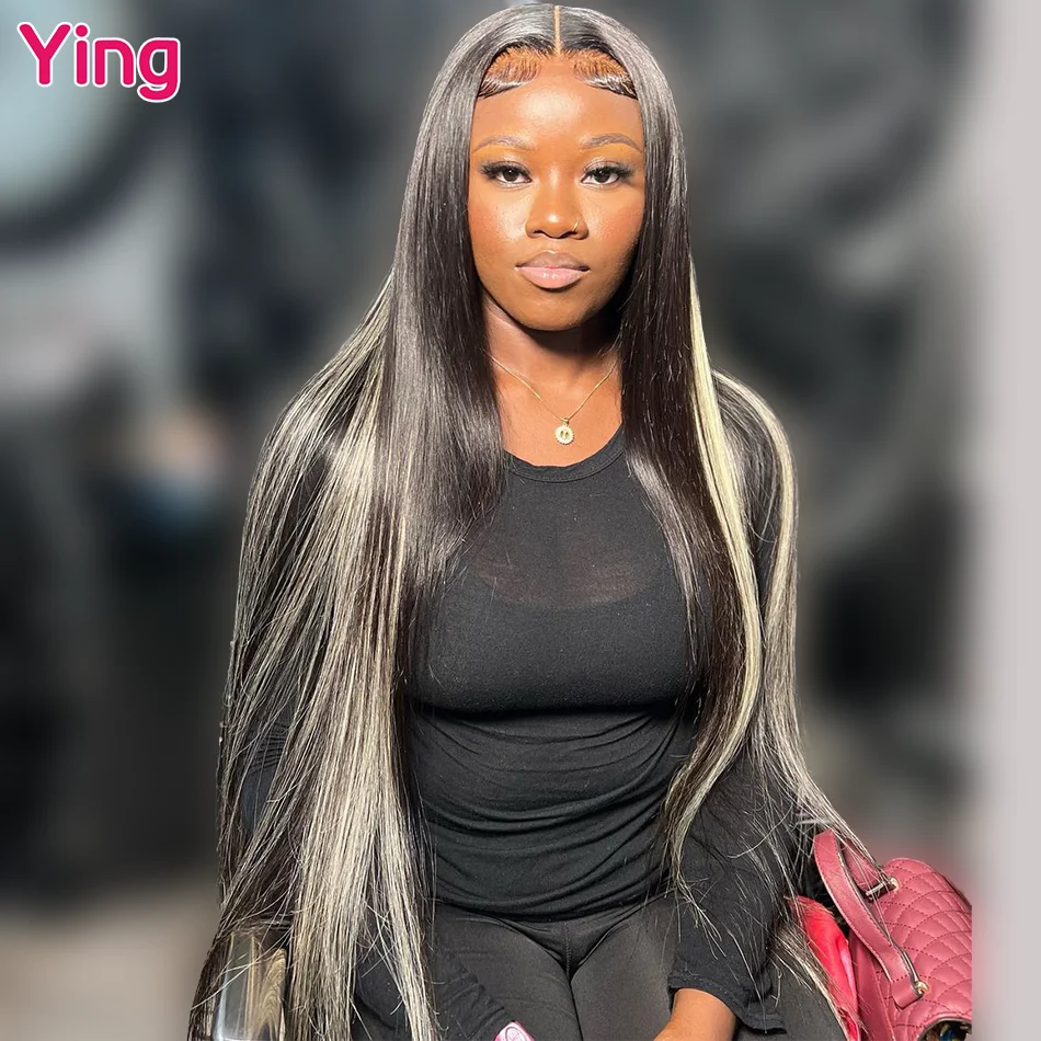

Ying Balayage Color With Blonde Bone Straight 13x4 Transparent Lace Wig Remy Preplucked Natural Hairline 13X6 Lace Frontal Wigs