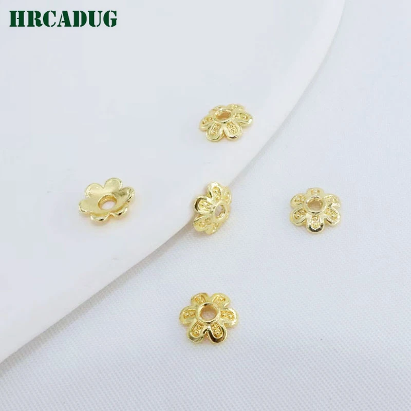 7mm Jewelry Accessories Bead Caps 18K Gold Plated Metal Small Flower Bead Caps DIY Bracelet Necklace Making Supplies End Caps