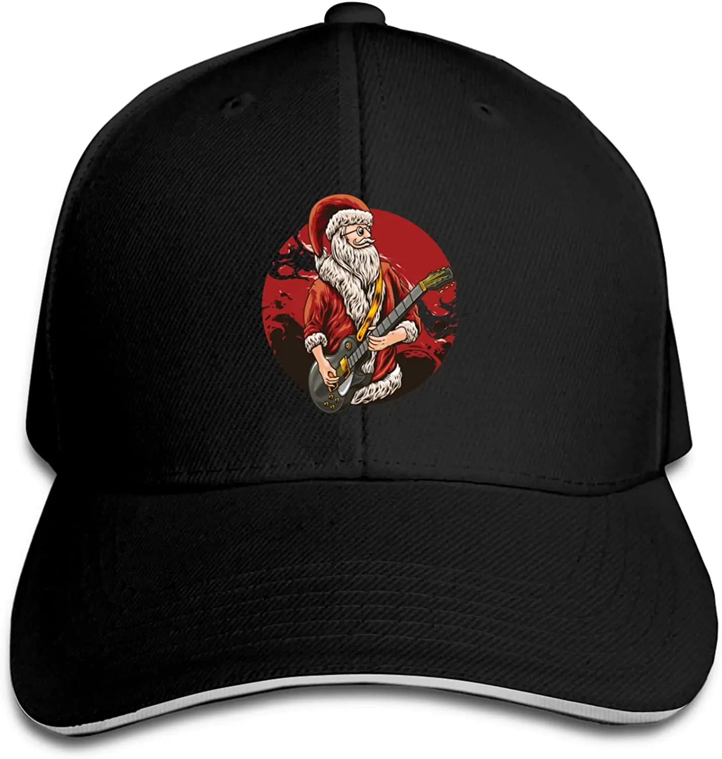 

Guitarist Santa Claus Hip Hop Baseball Cap Trucker Baseball Cap Adjustable Peaked Sandwich Hat Black Unisex