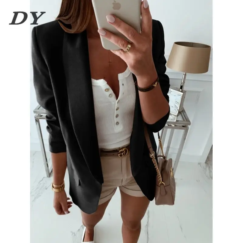

DY 2022 Woman Blazer Coats Ladies Tops Blazers Womens Blazers Black Suit Set Long Sleeved Fashion Business Double Pocket Jacket