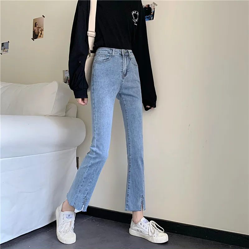 

DD2805 Women's bootcut jeans new high waist slim straight slim cropped trousers jeans