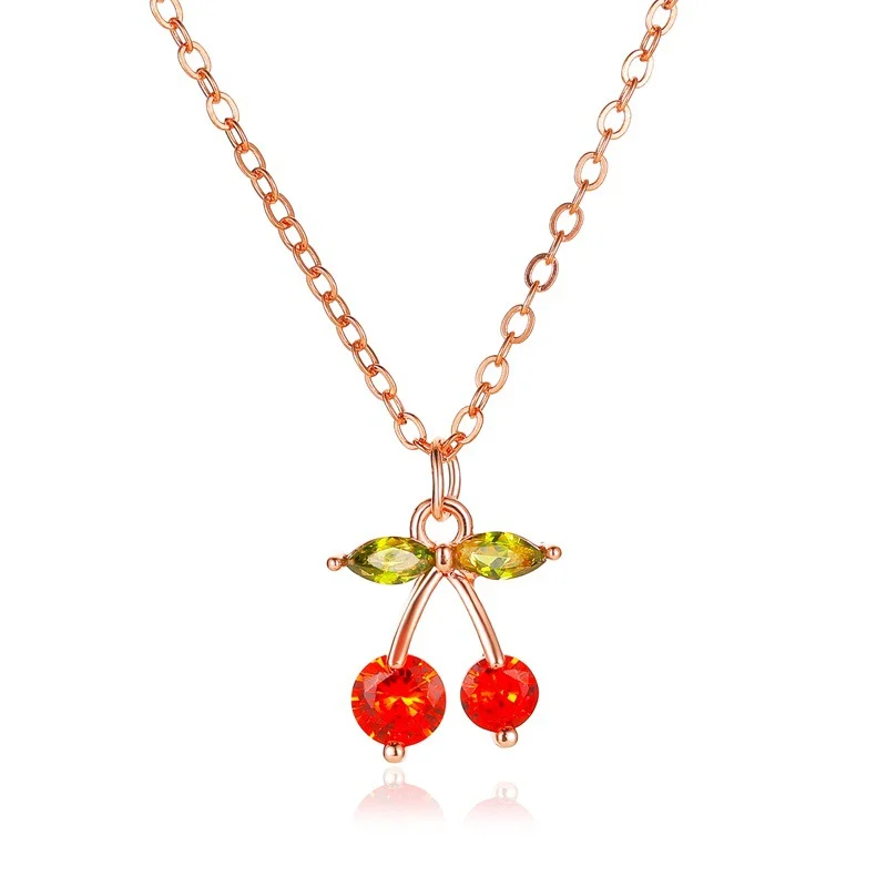 

Cute Red Cherry Necklaces for Women Trendy Metal Fruit Pendant Fashion Girl Jewelry Copper Chain Choker Party Accessories Gifts