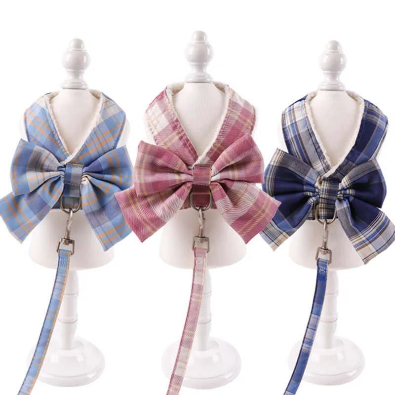 

Комплект шлейки и поводка для собак, мягкая теплая Милая шлейка с бантом для кошек, подходит для прогулок на открытом воздухе и прогулок с ма...