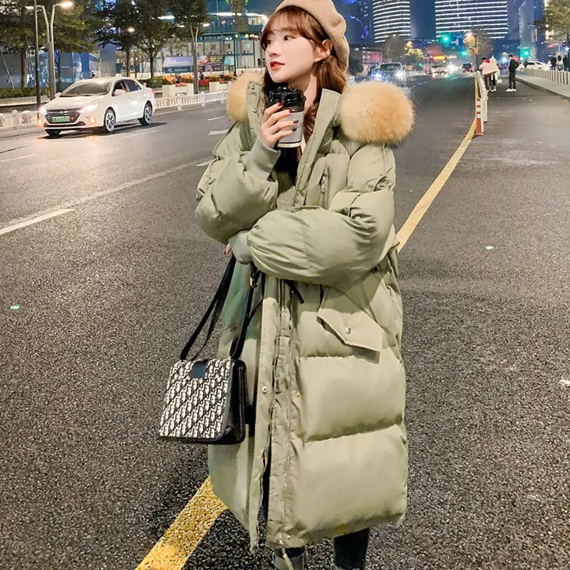Women's Long Down Cotton Coat Keep Warm In Winter Plus Size Loose Hooded Coat Korean Fashion Thicken Mid-length Bread Coat New