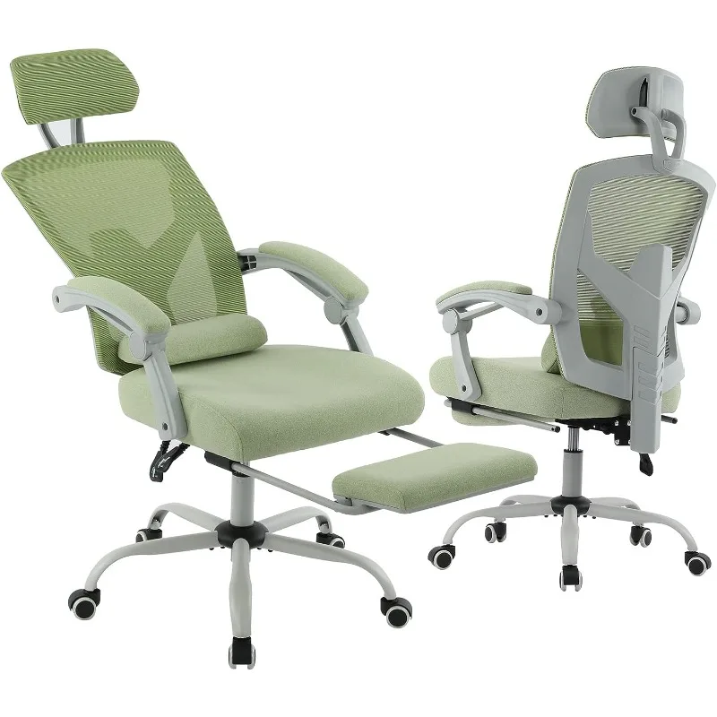 Computer Desk Chair with Lumbar Support Pillow, Adjustable Headrest, Retractable Footrest and Padded Armrests