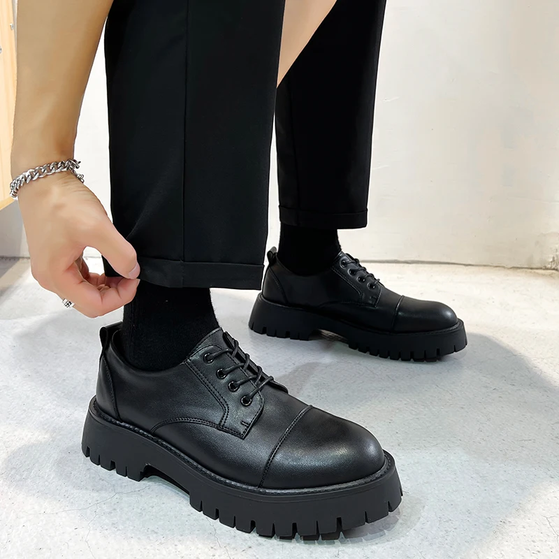

Мужские кожаные туфли на толстой подошве, коричневые классические туфли оксфорды, броги, на платформе, на осень, 2021