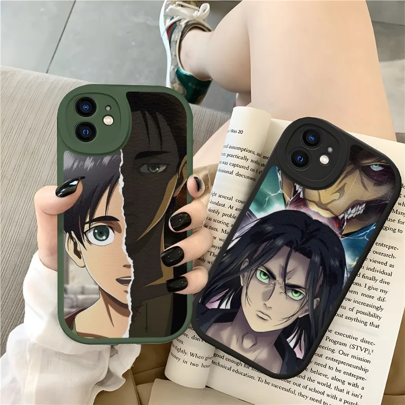

Eren Yeager Attack On Titan Anime Phone Case For IPhone 13 11 14 12 Pro Max Mini Xs X Xr 7 8 Plus SE2020 Leather Texture