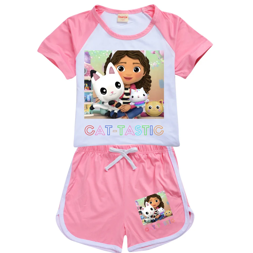 Girls Boys Summer Clothing Set Gabbys Dollhouse Kids Sports T shirt+Pants 2piece set Baby cute CAT outfits Pyjamas |