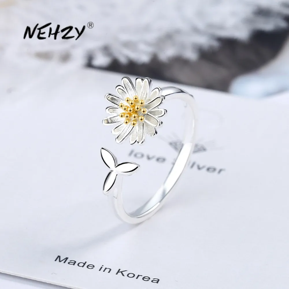 DAYIN 925 Sterling Silver New Women's Fashion Jewelry High Quality Chrysanthemum-shaped Open Ring Adjustable Size