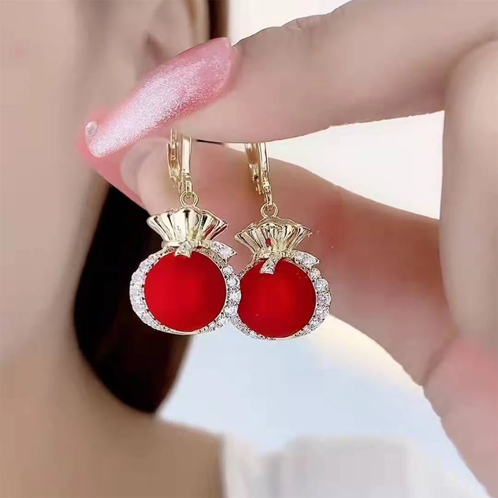 

Premium Sense Of Light Luxury Red Earrings 2022 New Tide Niche Design Sense Of Earrings Female Set Gold Japanese Korean Style