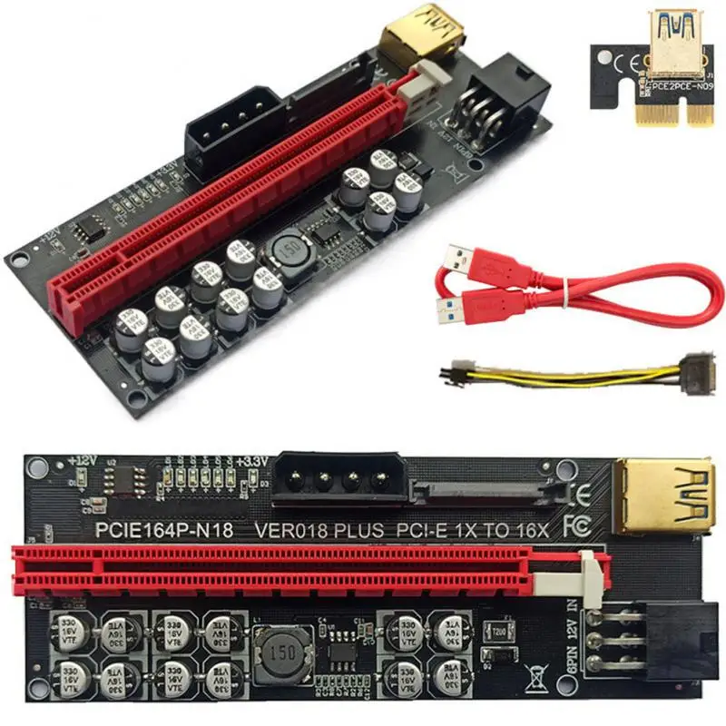 

Плата расширения VER018 PLUS PCI-E 018S PLUS PCI Express PCIE 1X 16X, адаптер Riser 60 см, кабель USB 3,0, 6-контактный разъем SATA питания для видеокарты