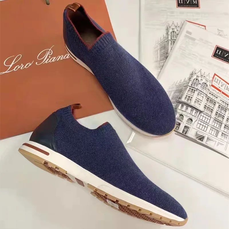 

Top Quality Mens Loro Woolen Knitted Flat Casual Walk Shoes Breathable Mesh Designer Lp Runner Sneakers Male Plus Size 45 46