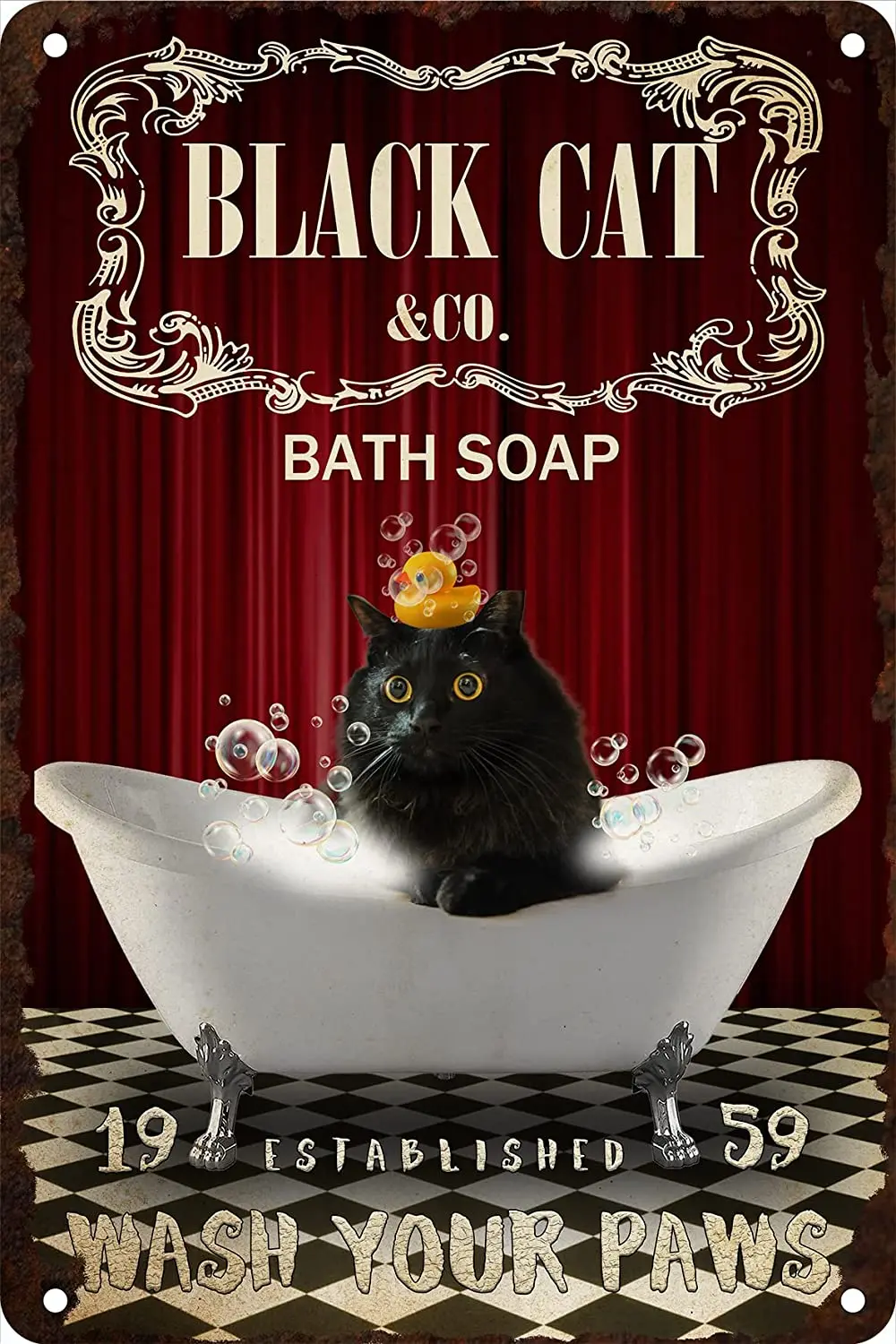 

Black Cat Bath Soap Metal Tin Sign Wash Your Paws Bathroom Signs Home Wall Decor For Cafe Bar Club