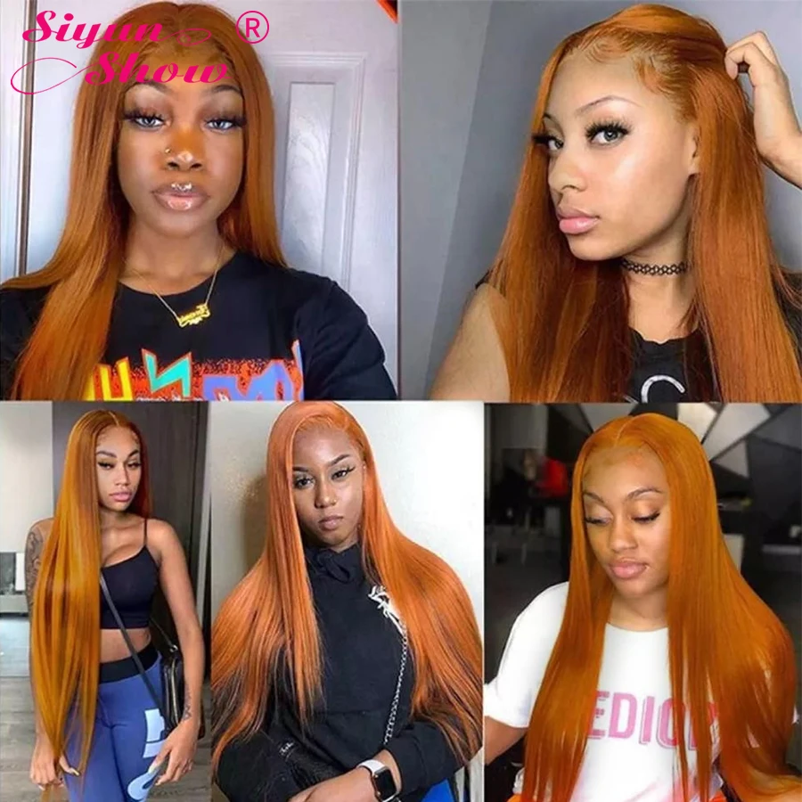 Бразильские Прямые Имбирные кружева передний парик длинные 30 дюймов цветные