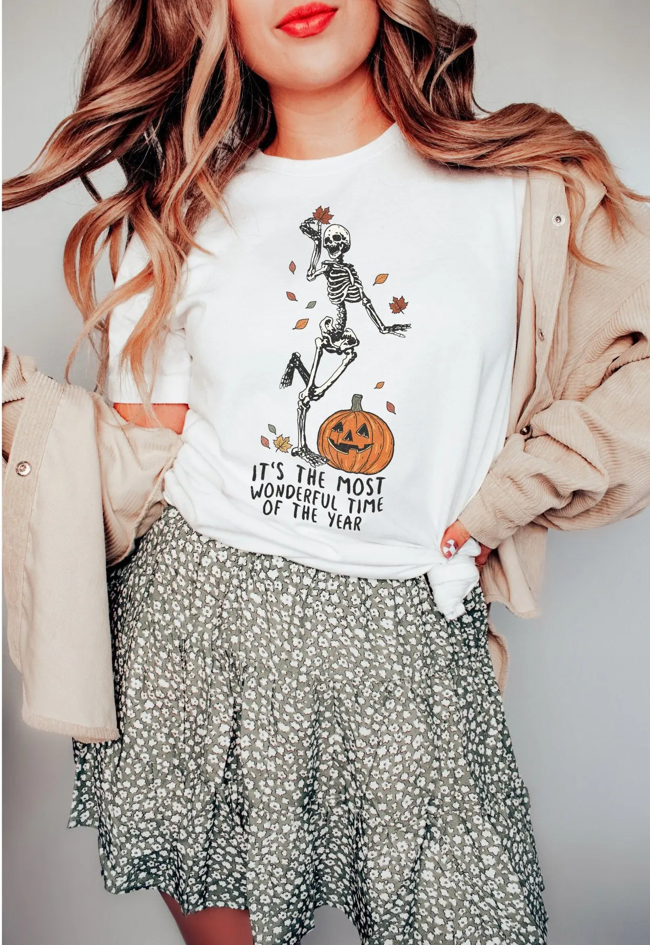 Это самое замечательное время года футболка скелет Хэллоуин Милая Тыква осень