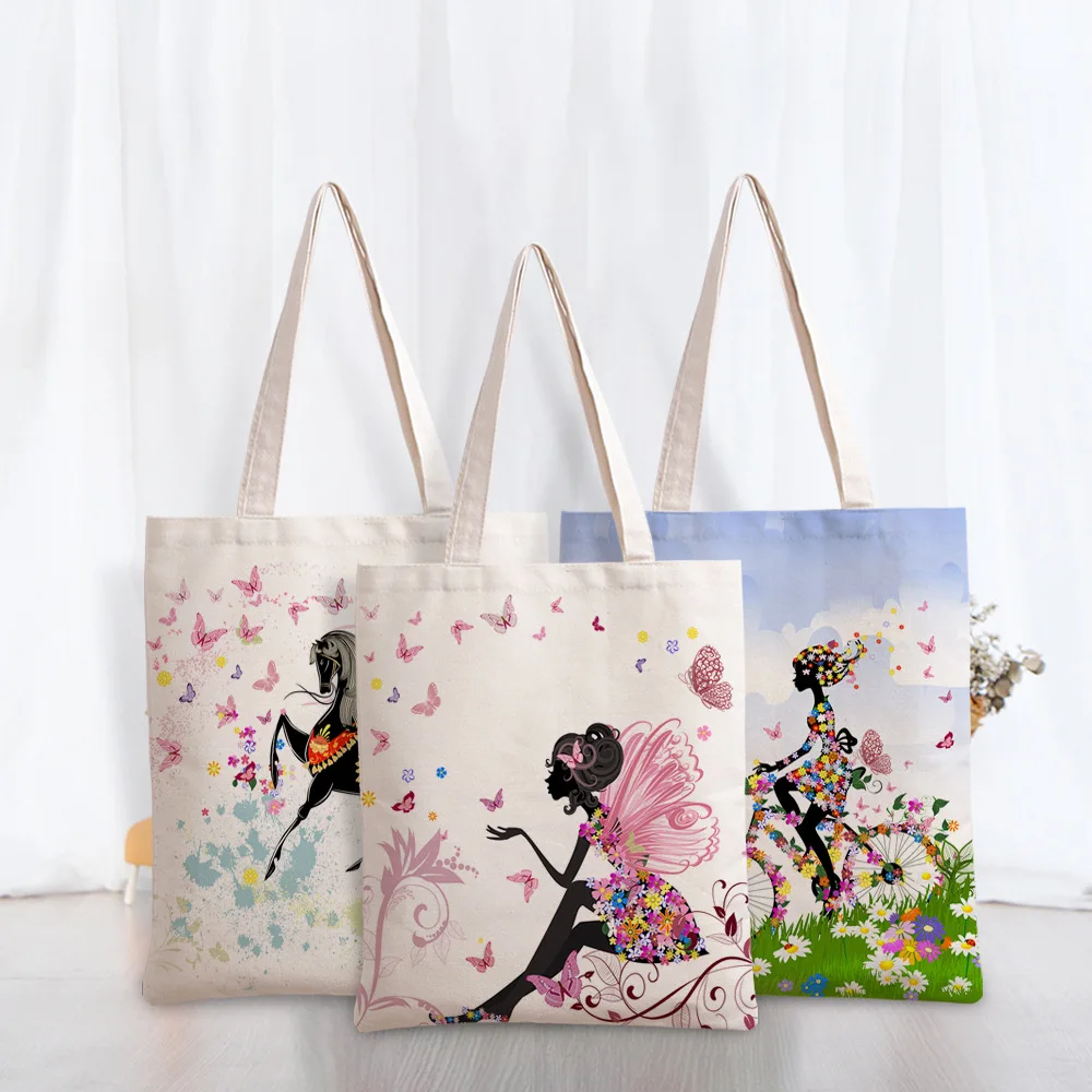 

Creative Girl Flower Canvas Storage Bags Shopper Bag Women's Beach Bag Pouch Bags for Women Beach Bag Ladies Shoulder Bags