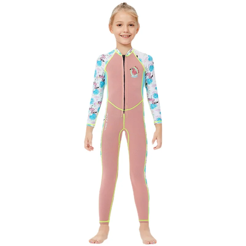 

Girl's Wetsuit 2mm Neoprene One-piece Warm Swimsuit Big Children's Long-sleeved Sunscreen Anti-cold Snorkeling Surfing Suit