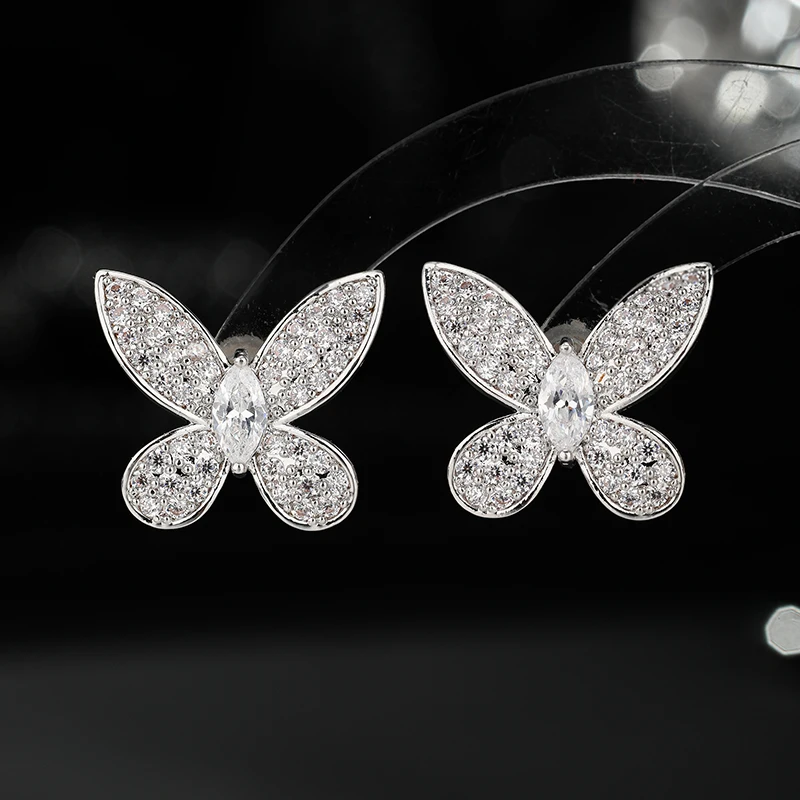 SENYU красивые серьги-гвоздики с фианитами в форме бабочки закрепка AAA модные