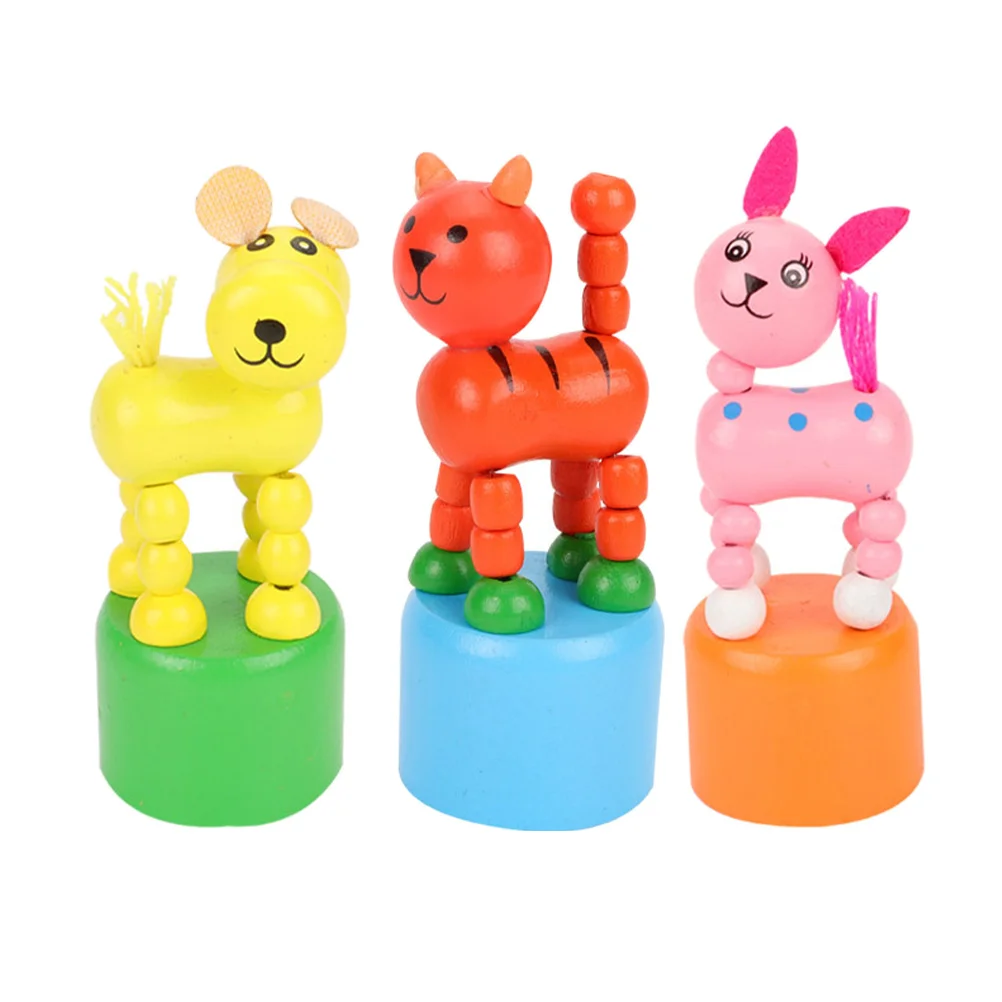 

3 Pcs Press Barrel Toy Spring Fling Decorations Wooden Thumb Puppet Educational Plaything Baby Kids Things for children