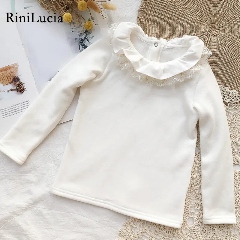 

Детская футболка с кружевным воротником и длинным рукавом, Осень-зима