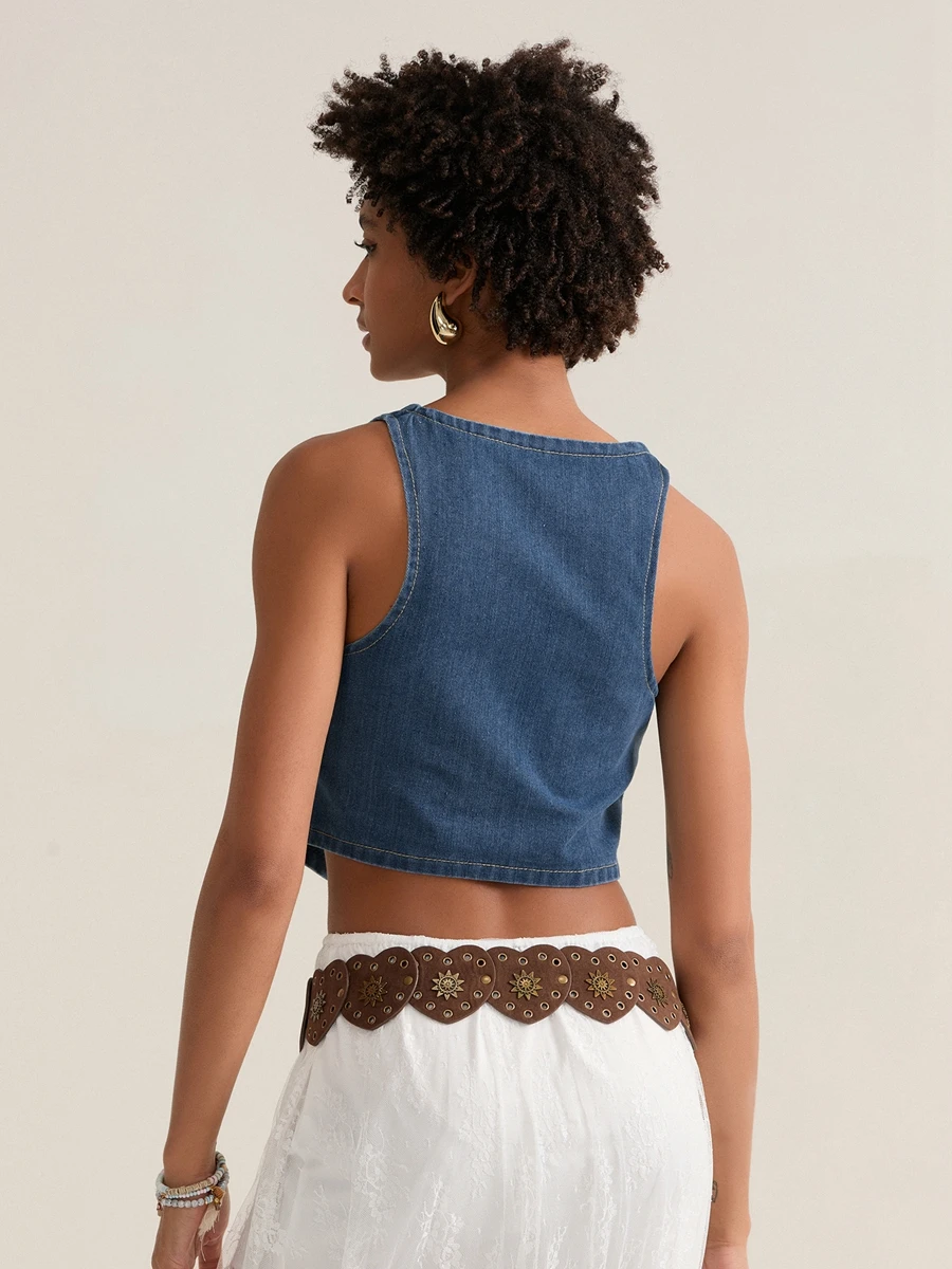 Женская джинсовая майка без рукавов на пуговицах