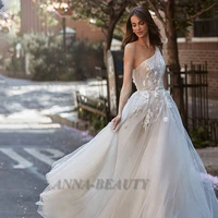 anna beauty wedding dress 2022 beach one shoulder appliques tulle formal bridal grown vestido de novia custom made
