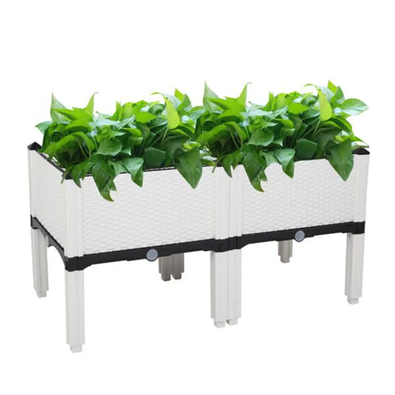 2Pcs White Garden Bed Planter Box Free Splicing Injection Planter Box Plant Growth Elevated Container for Vegetable Flower