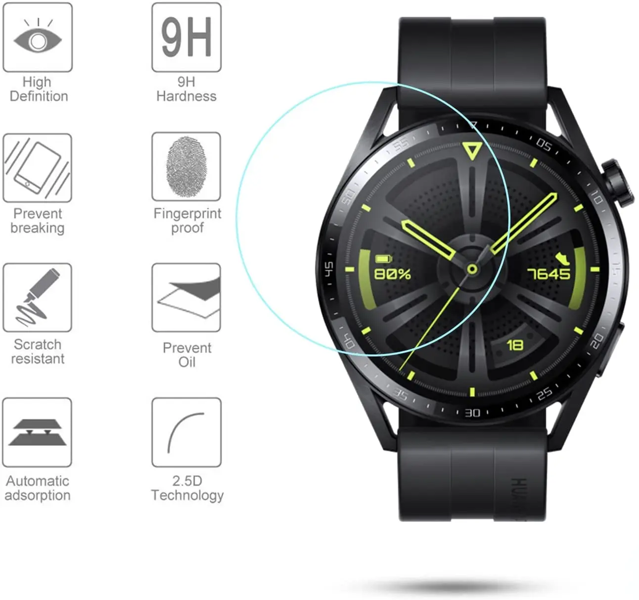 

2pcs Tempered Glass Film for Huawei Watch GT 3 46mm Bracelet Smartwatch Full Screen Protector Film for GT3 42mm /For GT Runner